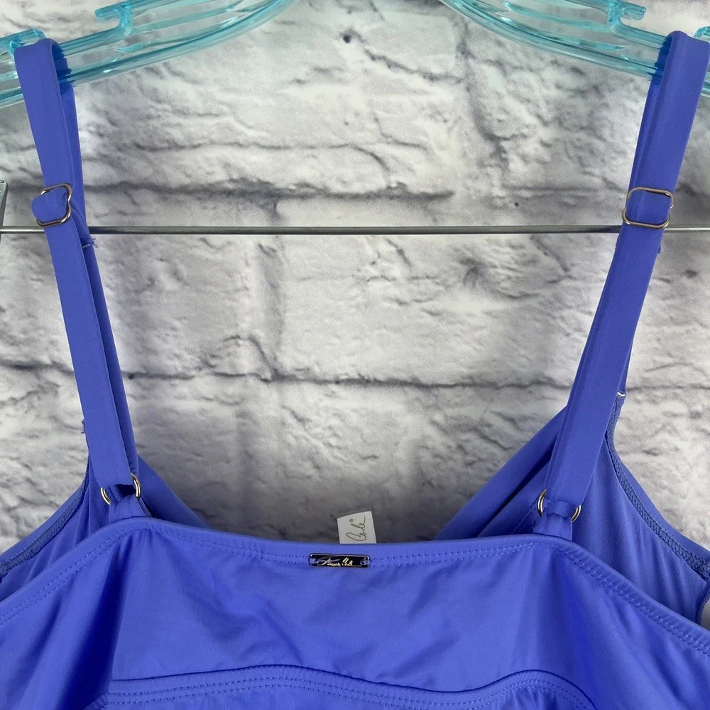 Ann Cole Ruched Underwire Periwinkle Blue Tankini Top 36B/34C Beach Vacation